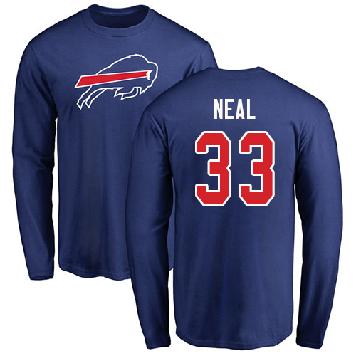 Men NFL Buffalo Bills #33 Siran Neal Royal Blue Name and Number Logo Long Sleeve T Shirt->buffalo bills->NFL Jersey